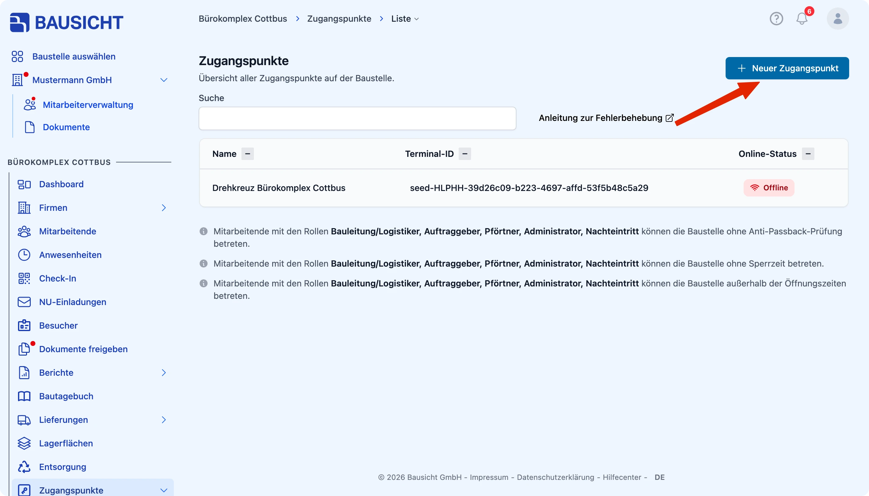 Neuen Zugangspunkt erstellen