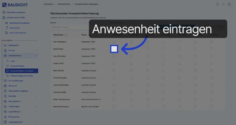 Select the days of attendance