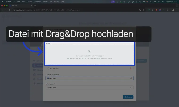Upload the file via drag & drop