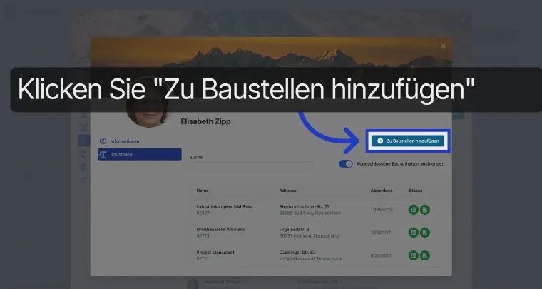 Click Add to construction sites