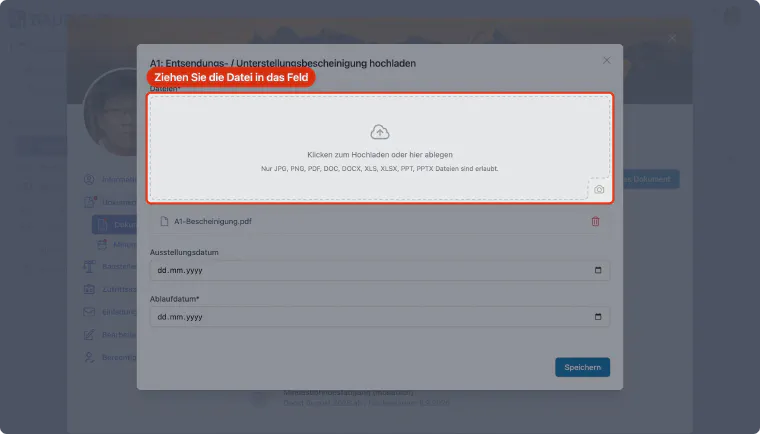 Alternativ: Datei per Drag & Drop ablegen